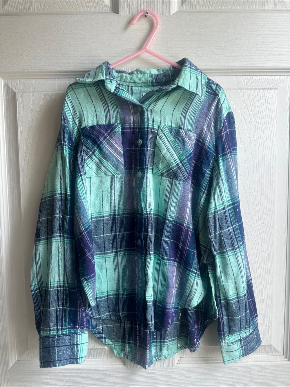 Mudd Mint Green Navy Plaid Button Front Shirt